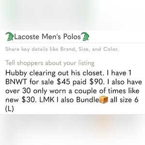 🐊Lacoste Men's Polos🐊